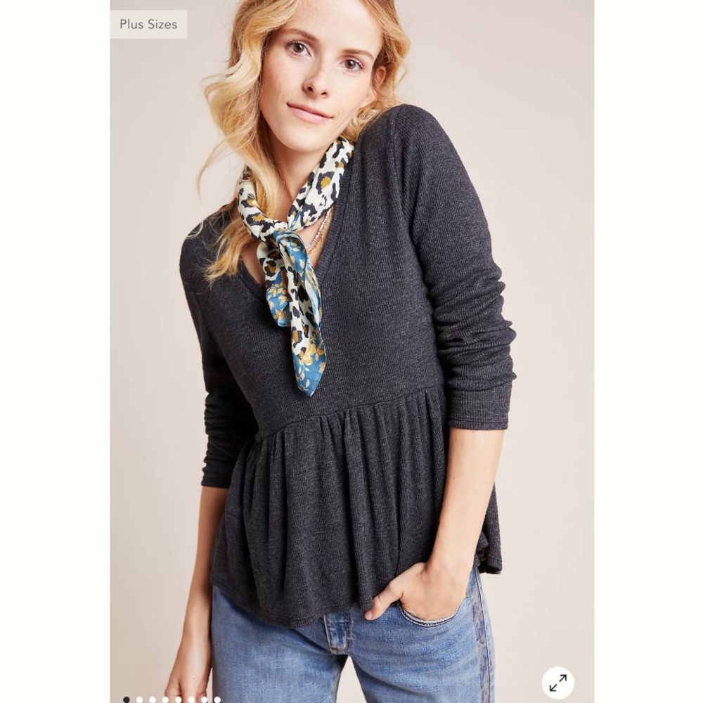 NWT Anthropologie Tla Grey Jill Babydoll Knit Lone sleeve top size small